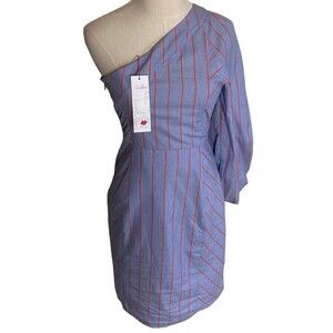 Parker Harmond Size 2 One Shoulder Dress in Blue Canvas Cotton
